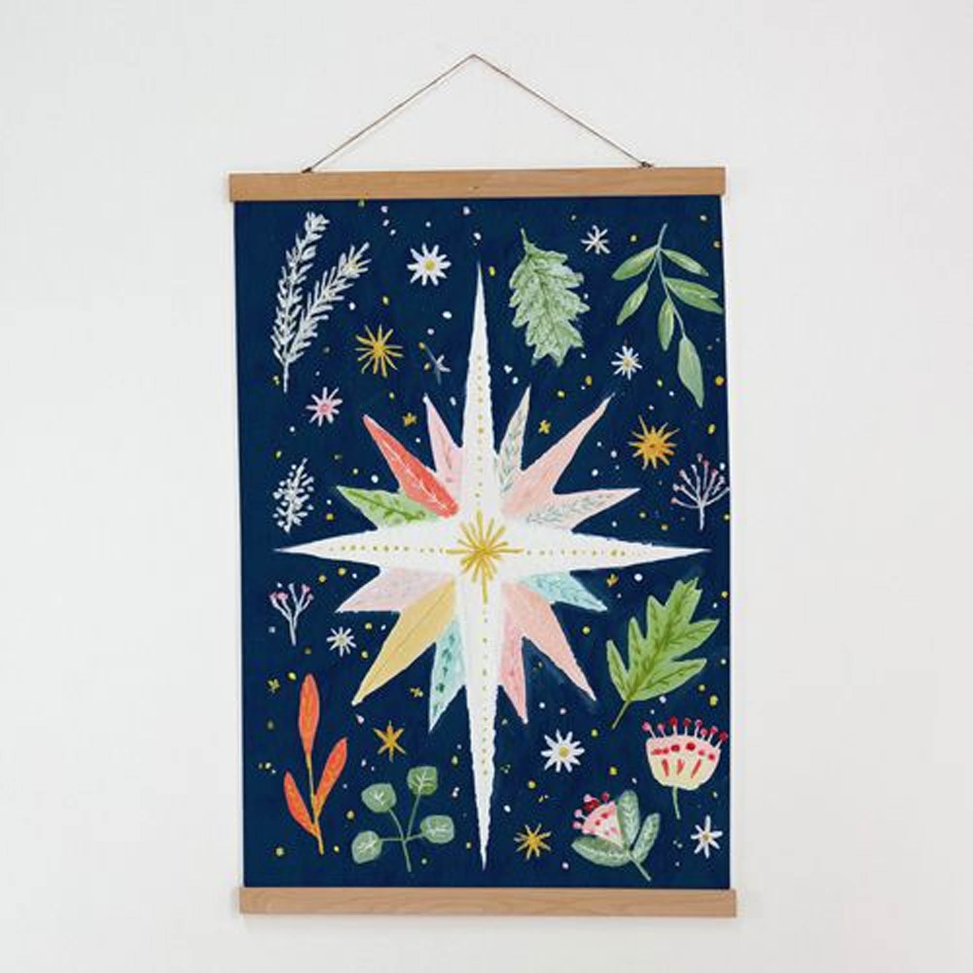 Тканинний постер на стіну РІЗДВЯНА ЗІРКА НА СИНЬОМУ ФОНІ
